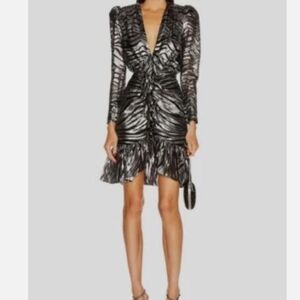 Nwt DUNDAS Black and Gold Metallic Dress sz 38 Retail 2180!